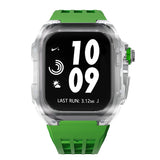Apple watch case polycarbonate 44/45mm - transparent case with green strap