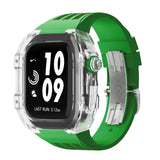 Apple watch case polycarbonate 44/45mm - transparent case with green strap