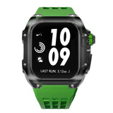 Apple watch case polycarbonate 44/45mm - transparent black case with green strap