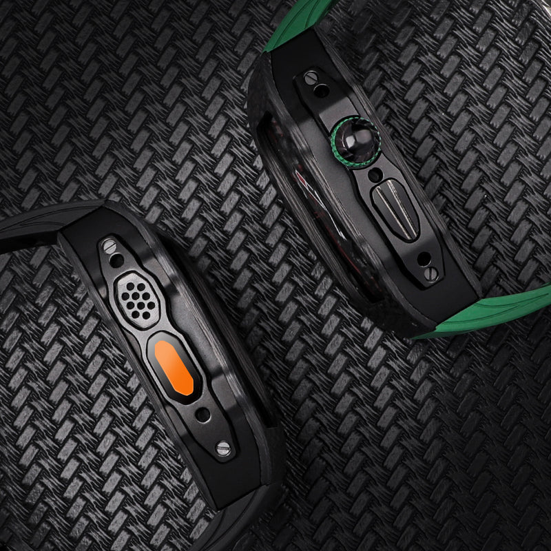 Apple watch carbon fiber case 44/45mm - black/steel case with orange strap