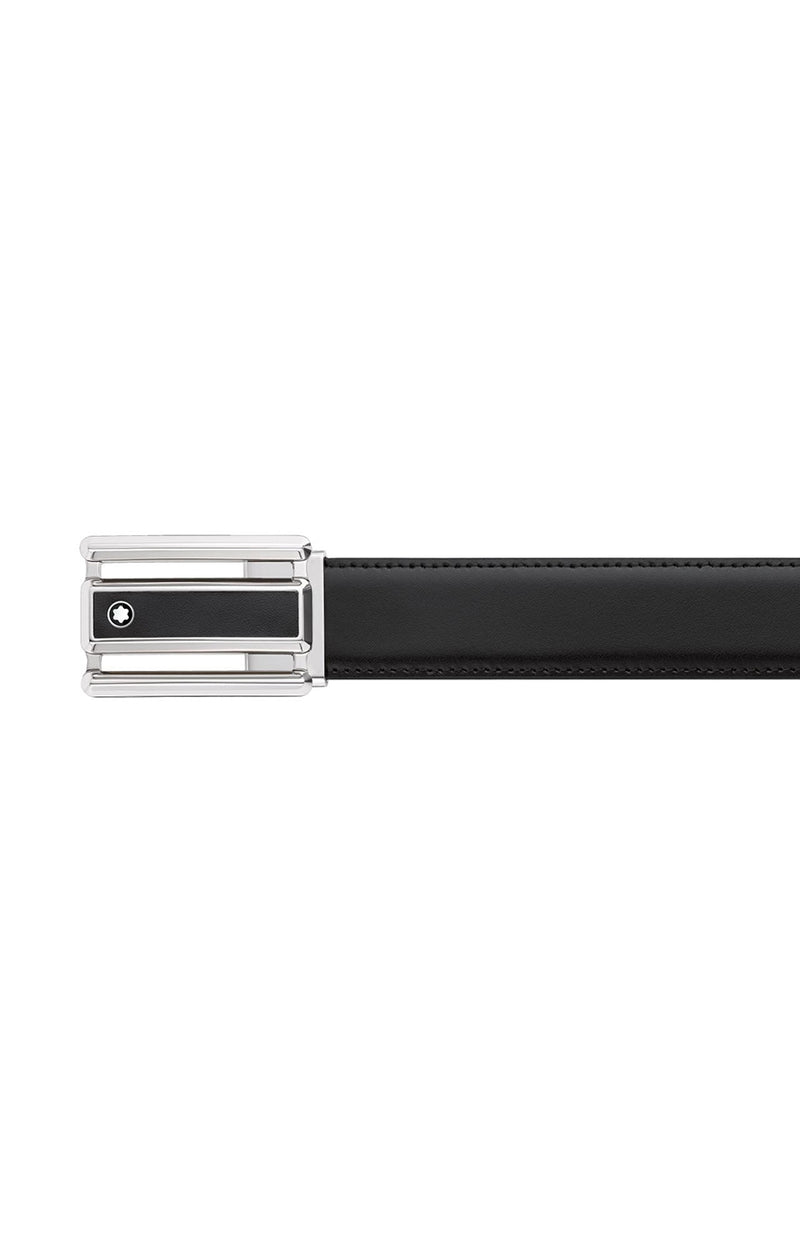 Montblanc | Rectangular Cut-Out 3 Rings Motif Black Leather & Stainless Steel Plate Buckle