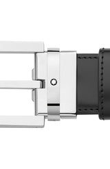 Montblanc | Rectangular Stainless Steel & Black Leather Pin Buckle Belt
