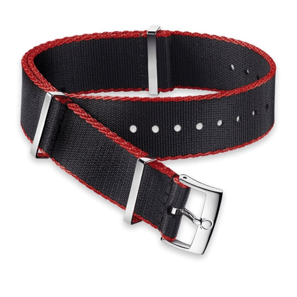 OMEGA | Polyamide black strap red bordered Size 21 22 MM
