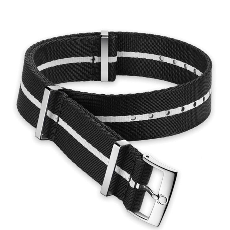 OMEGA | Polyamide black strap with white stripe Size 19 20 MM