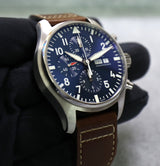IWC Pilot Chronograph – Blue Dial – Le Petit Prince Edition – Brown leather - Azzam Watches 