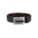 Montblanc | Rectangular Cut-Out 3 Rings Motif Black Leather & Stainless Steel Plate Buckle