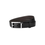 Montblanc | Rectangular Stainless Steel & Black Leather Pin Buckle Belt